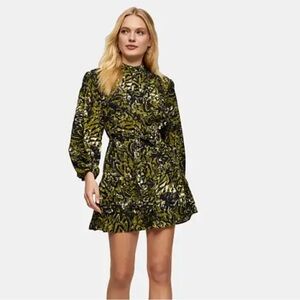 Topshop Green and Black Leopard Dress
